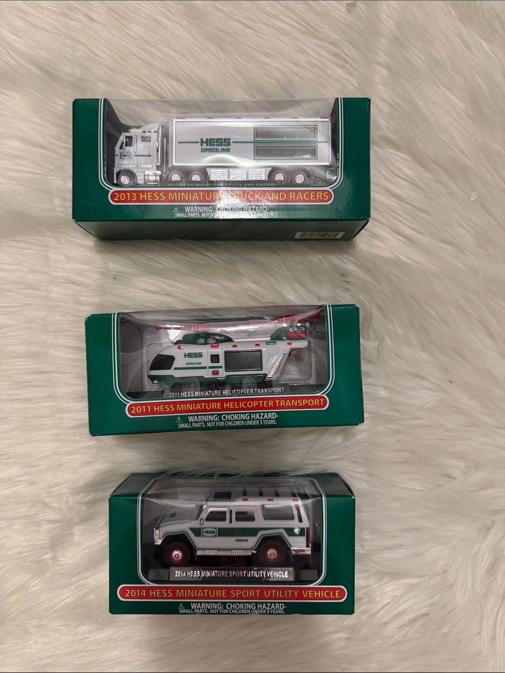 Hess Miniature Toy Vehicles 2011 helicopter 2013 truck racers 2014 sport utility